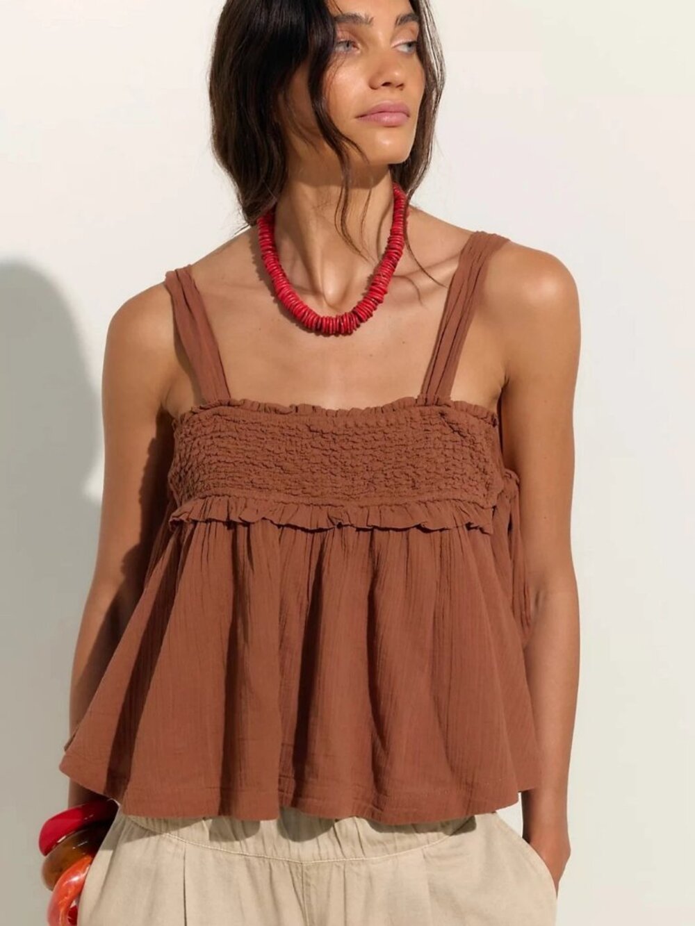 Free People Free-est Kirby Top Blouse Smocked Ruffle Flowy Cotton M 289845